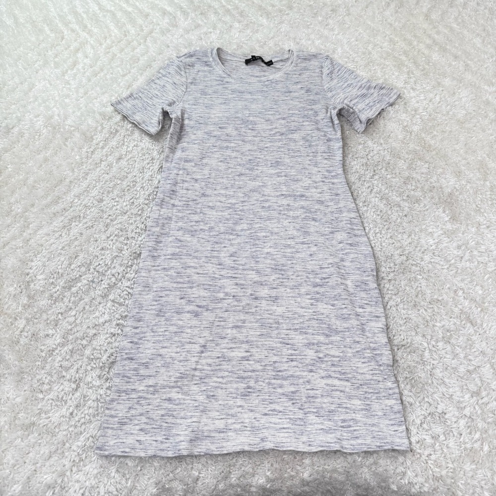 Theory Dress Women's Large Gray Ribbed Knit Short Sleeve Casual Capsule Luxury